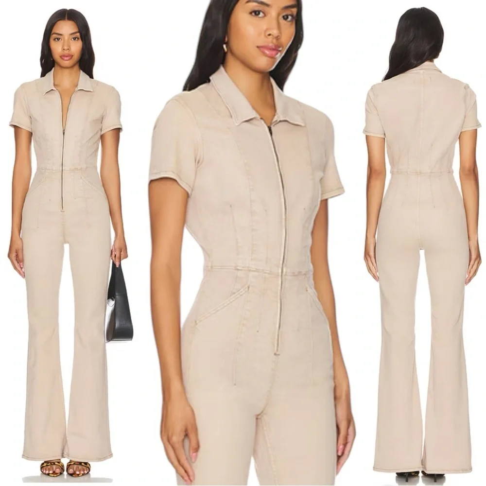 Free People We The Free Jayde Flare Jumpsuit in Blushing Size Large NWT Neutral